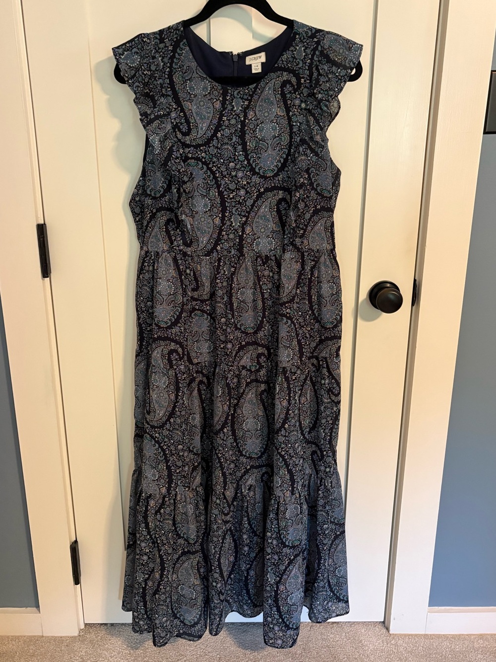 J. Crew Factory Navy Paisley Ruffled-Sleeve Maxi Dress